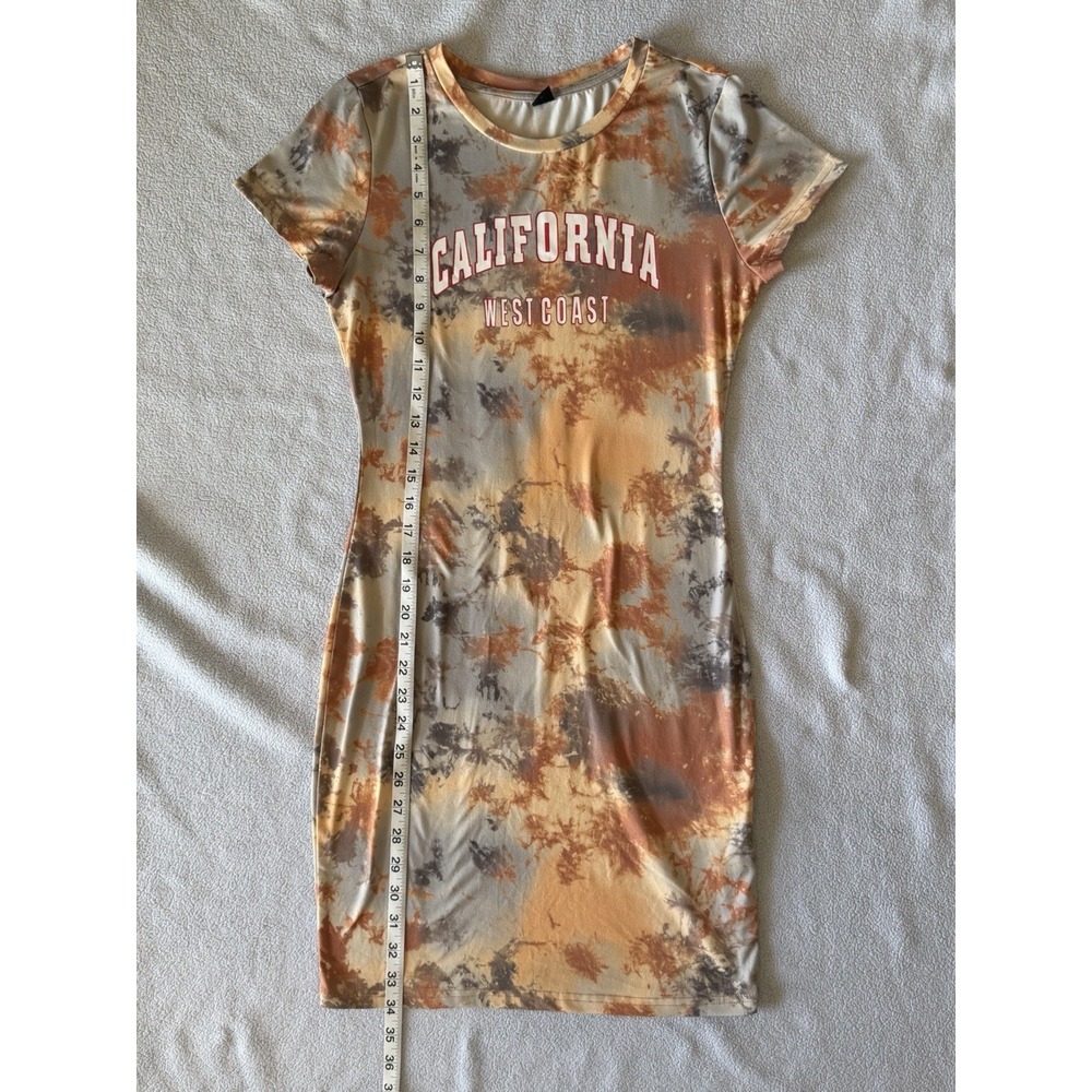 SHEIN California West Coast Tie Dye Bodycon Mini Dress Orange Gray Size M - Picture 4 of 8